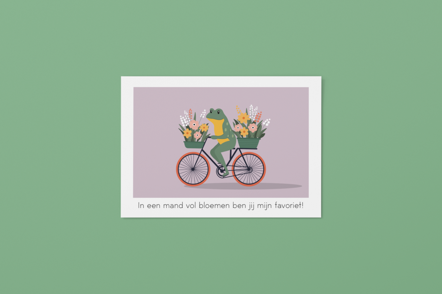 Kaartje kikker op fiets met bloemen 3