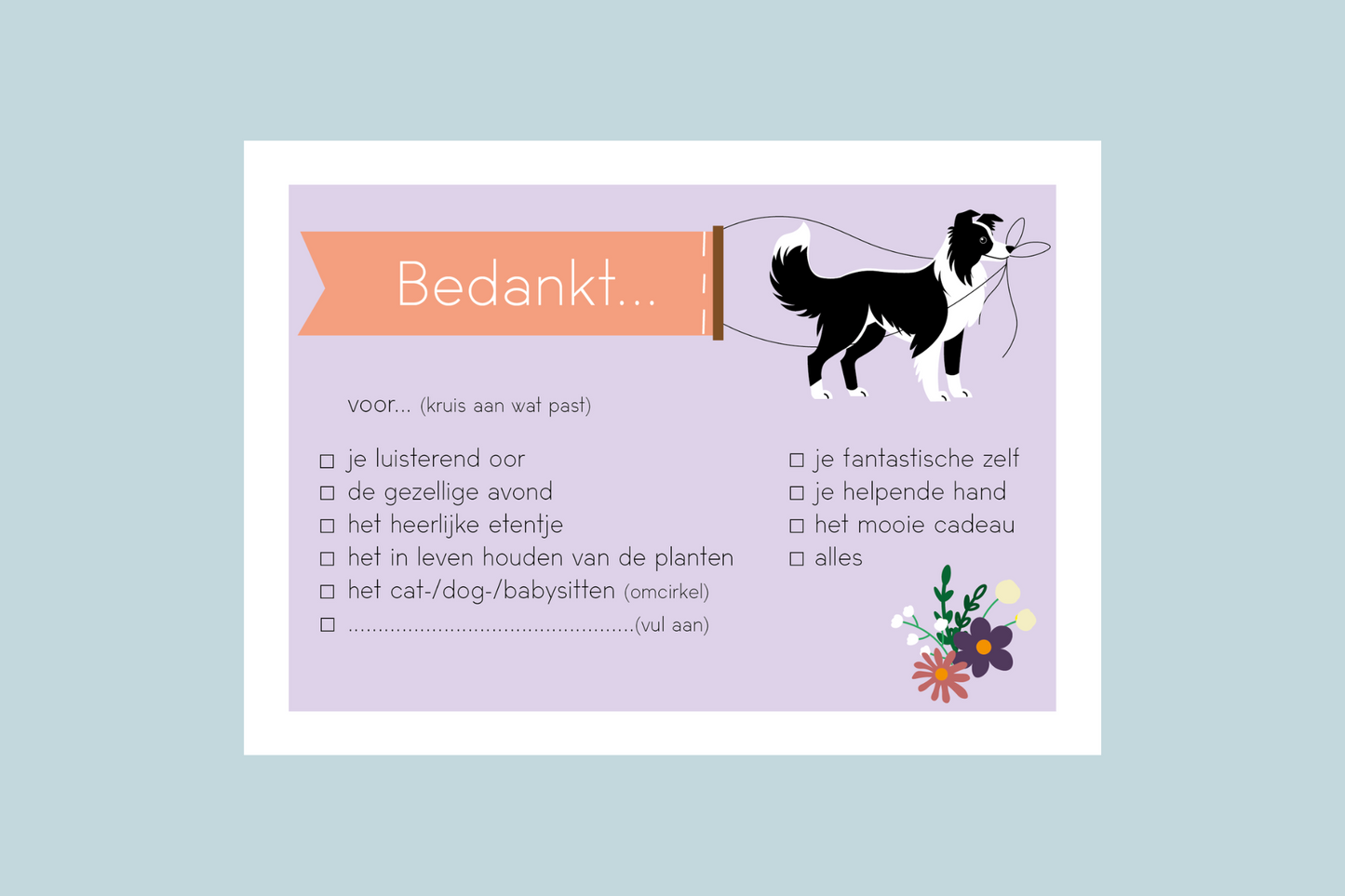 Postkaart Bedankt - Bordercollie