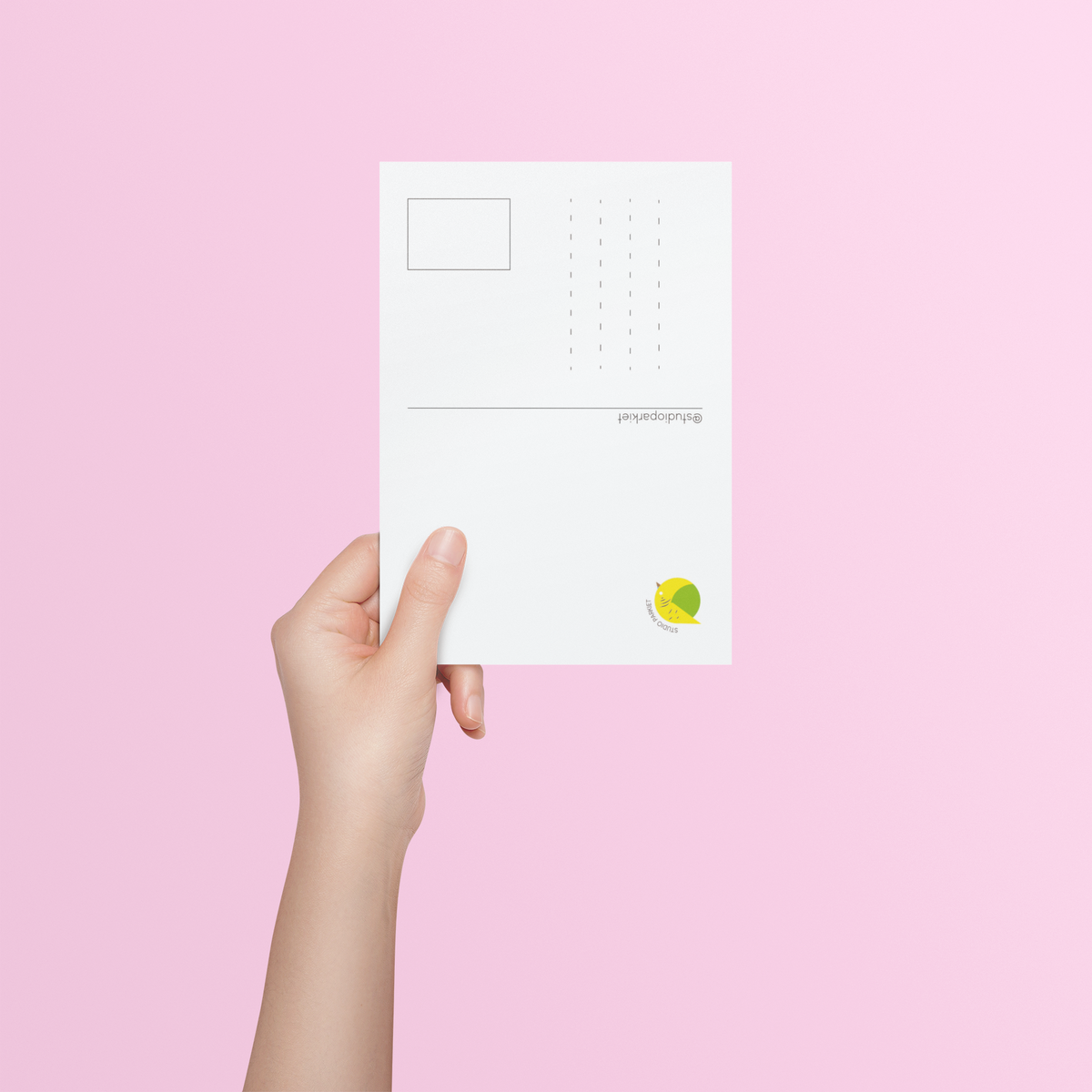 Postkaart achterkant roze staand
