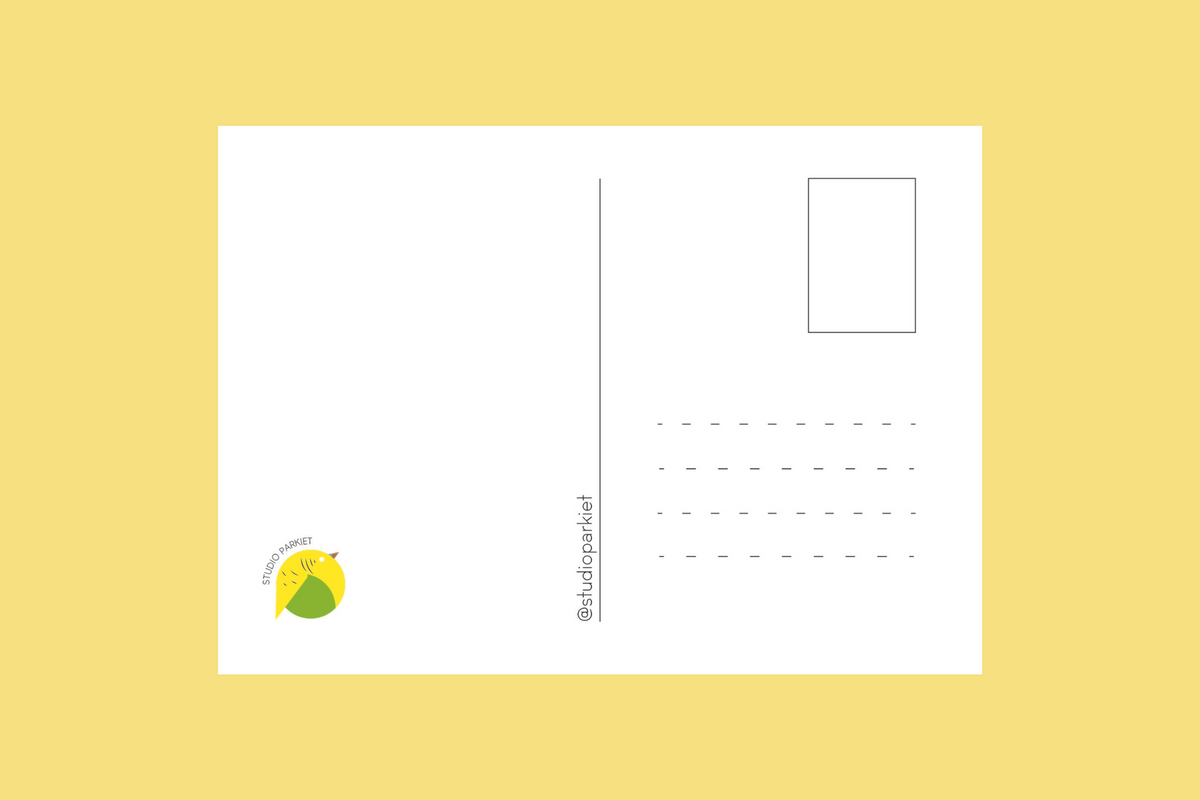 Achterkant postkaart geel