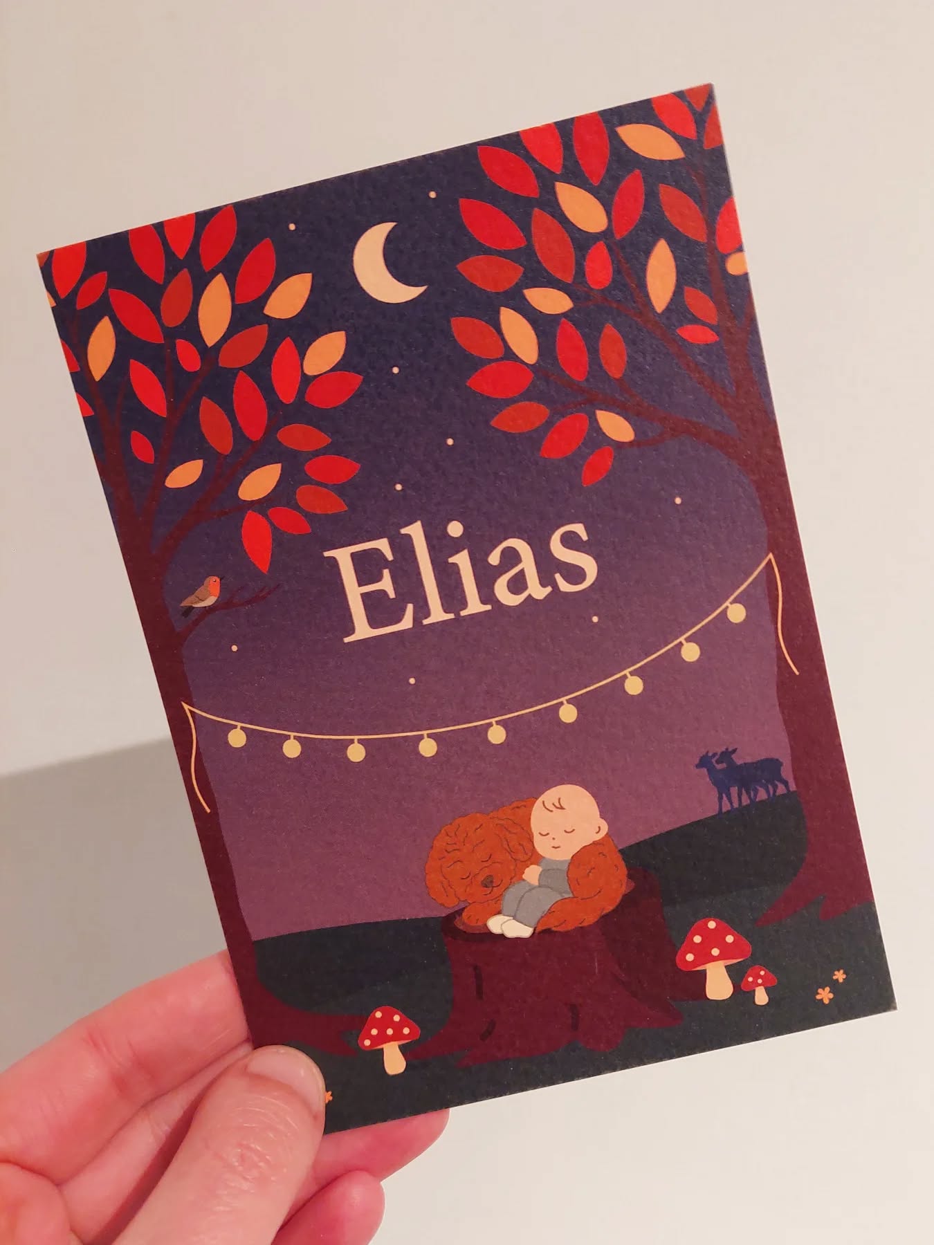Geboortekaart op maat met illustratie bos in herfstthema