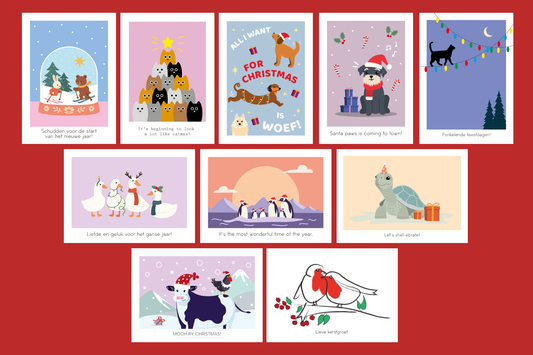 Kerstkaartpakket - Dieren (10 kaarten)