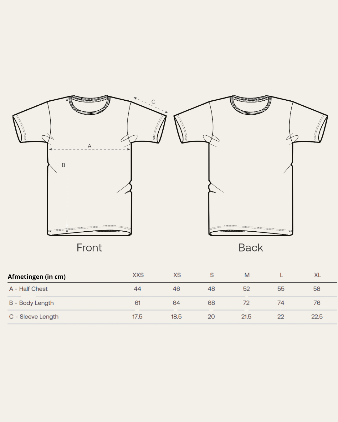 maattabel t-shirts