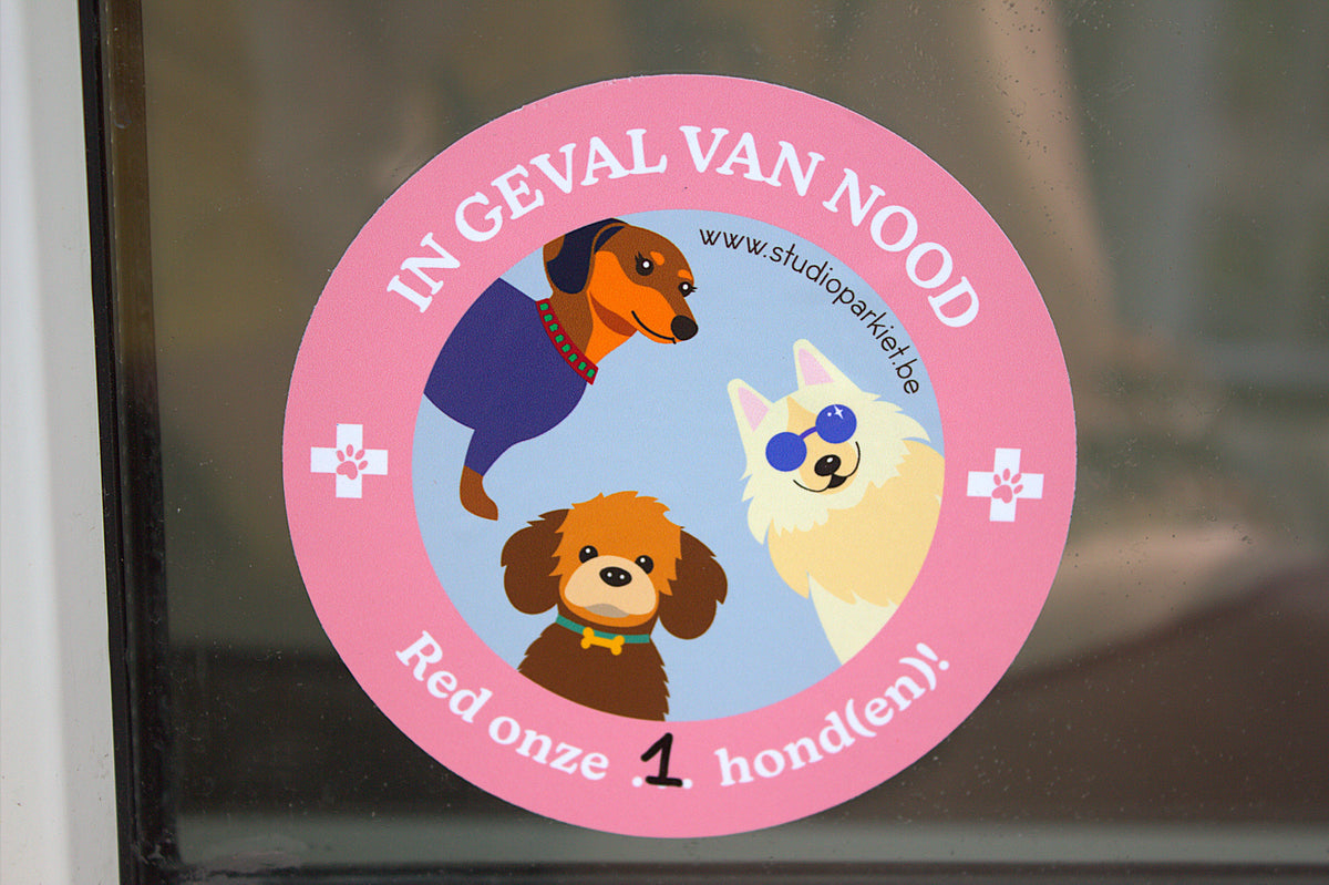 Huisdiersticker "Red mijn honden" om hulpdiensten te waarschuwen, productfoto